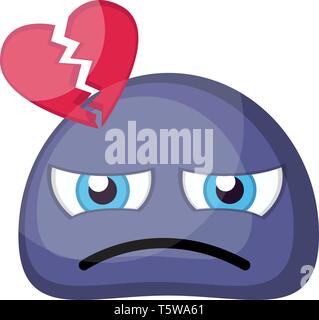 Sad broken hearted blue emoji face vector illustration on a white background Stock Vector
