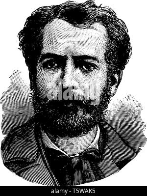 Frédéric Auguste Bartholdi 1834 to 1904 he was a French sculptor famous for designing Statue of Liberty vintage line drawing or engraving illustration Stock Vector