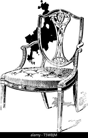 Armchair designed by Heppel white has shield shaped backrest armrest on either side is different vintage line drawing or engraving illustration Stock Vector