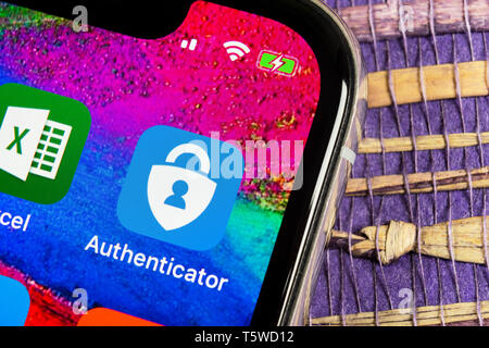 Helsinki, Finland, February 17, 2019: Microsoft authenticator application icon on Apple iPhone X smartphone screen close-up. Microsoft Authenticator a Stock Photo
