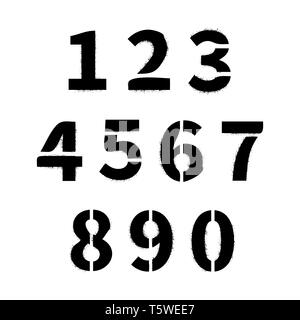 Realistic stencil numbers with dirty spray paint texture isolated on white Stock Vector