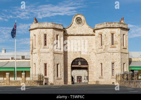 The historic Fremantle Prison and the Australian flag on a beautiful sunny day, Western Australia Stock Photo