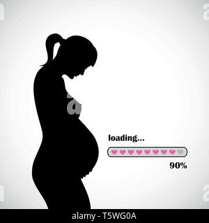 pregnant woman silhouette baby girl loading 90 vector illustration Stock Vector