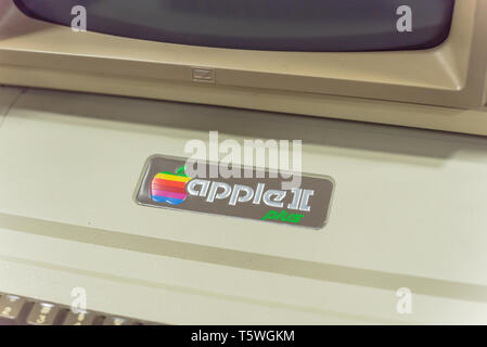 Close-up logo of old Apple II computer Stock Photo