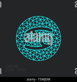Cancer zodiac sign in circular frame, vector Illustration. Contour icon. Stock Vector