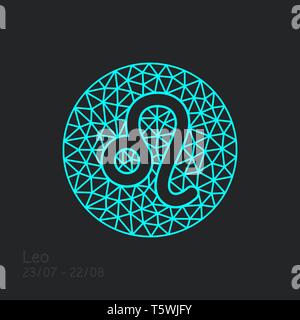 Leo zodiac sign in circular frame, vector Illustration. Contour icon. Stock Vector
