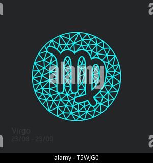 Virgo zodiac sign in circular frame, vector Illustration. Contour icon. Stock Vector