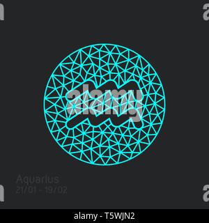Aquarius zodiac sign in circular frame, vector Illustration. Contour icon. Stock Vector
