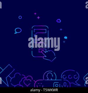 Mobile Chat Vector Line Illustration. Dialogue, Chat Gradient Icon, Symbol or Pictogram, Sign. Dark Blue Background. Related Bottom Border. Stock Vector