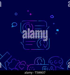 Mobile Chat Design Vector Line Illustration. Dialogue, Chat Gradient Icon, Symbol or Pictogram, Sign. Dark Blue Background. Related Bottom Border. Stock Vector