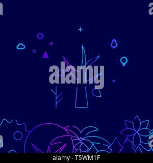 Dry Tree with Fallen Leaves, Autumn Vector Line Illustration. Wild Tree Gradient Icon, Symbol or Pictogram, Sign. Dark Blue Background. Related Bottom Stock Vector