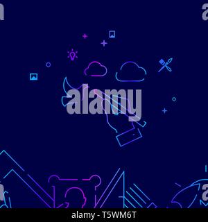 Hand Draws Landscape Vector Line Illustration. Art, Design and Creativity Gradient Icon, Symbol or Pictogram, Sign. Dark Blue Background. Related Bott Stock Vector