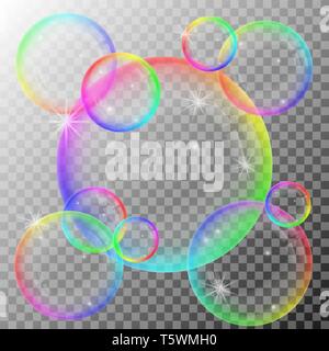 Colorful soap bubbles. Vector illustration with transparent background. Stock Vector