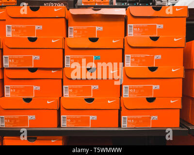 Huge stack of orange Nike Shoe boxes at Nike Factory Outlet in Taipei ...