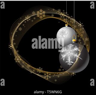 Black and Silver Christmas bulbs with golden snowflakes Stock Vector
