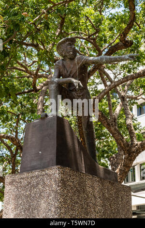 Darwin Australia - February 22, 2019: Statue of John McDouall Stuart set in small Raintree Park and Knuckey Street  under trees. Explorer traveled on  Stock Photo