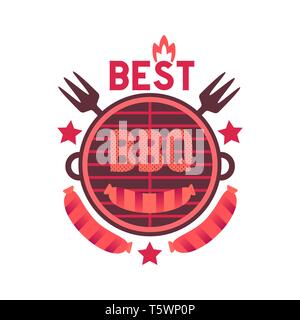 Best BBQ grill funny flat hand drawn vector color icon Stock Vector