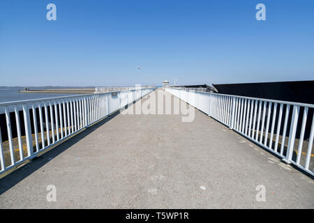 Eidersperrwerk (Eider Barrage) at the mouth of the river Eider on Germany’s North Sea coast. It is Germany’s largest coastal protection structure. Stock Photo