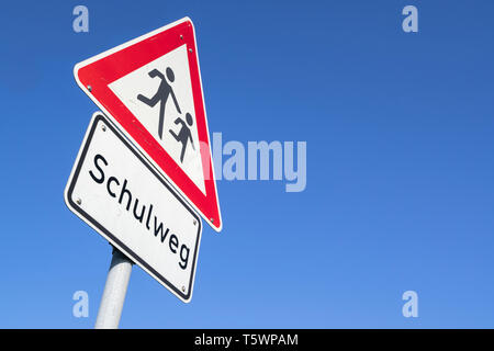German road sign: children crossing/ way to school Stock Photo
