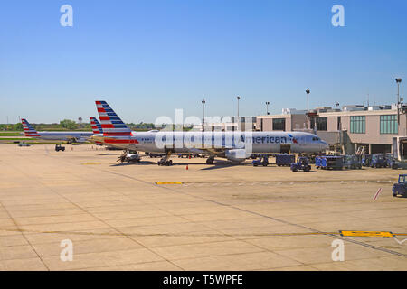 PHILADELPHIA, PA -23 APR 2019- An airplane from American Airlines (AA)  at the Philadelphia International Airport (PHL). Stock Photo