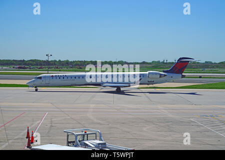 PHILADELPHIA, PA -23 APR 2019- An airplane from Delta Airlines (DL)  at the Philadelphia International Airport (PHL). Stock Photo