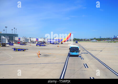 PHILADELPHIA, PA -23 APR 2019- An airplane from Southwest Airlines (WN)  at the Philadelphia International Airport (PHL). Stock Photo