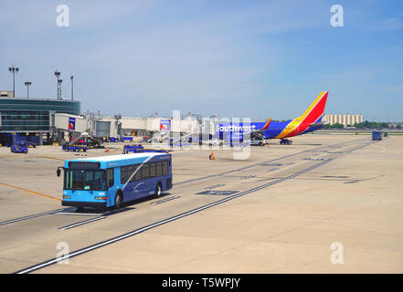 PHILADELPHIA, PA -23 APR 2019- An airplane from Southwest Airlines (WN)  at the Philadelphia International Airport (PHL). Stock Photo