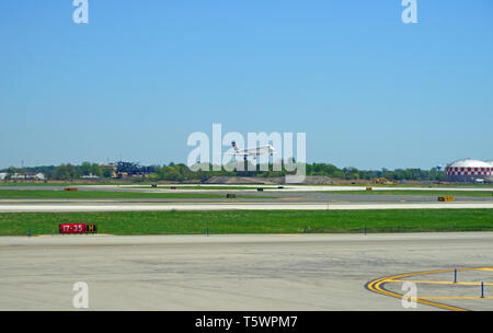 PHILADELPHIA, PA -23 APR 2019- An airplane from Delta Airlines (DL)  at the Philadelphia International Airport (PHL). Stock Photo