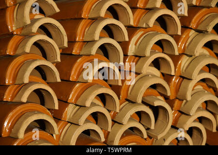 Stacked ceramic roof tiles in Malaysia Stock Photo