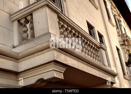 Lima, Peru - April 21, 2018: Architectural detail featuring a balcony in central Lima Peru Stock Photo