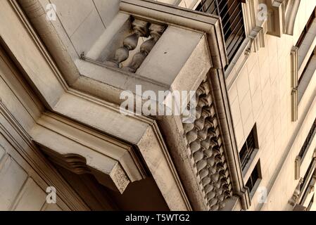 Lima, Peru - April 21, 2018: Architectural detail featuring a balcony in central Lima Peru Stock Photo