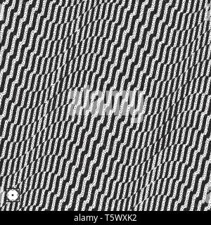 Abstract 3D geometrical background. Black and white grainy design. Pointillism pattern with optical illusion. Stippled vector illustration. Stock Vector