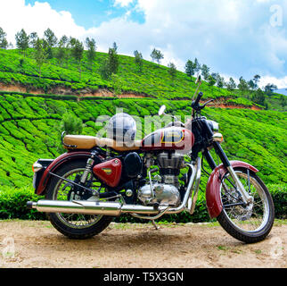 Munnar, India - AUGUST 03 2013: The Royal Enfield motorcycle, Famous motorbike India Stock Photo