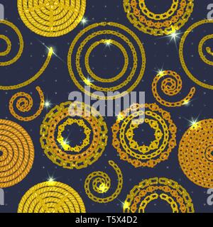 Seamless pattern with retro hand-drawn sketch golden chain on dark background. Drawing engraving texture. Great design for fashion Stock Vector