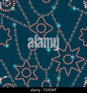 Seamless pattern with retro hand-drawn sketch golden chain on dark background. Drawing engraving texture. Great design for fashion Stock Vector