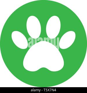 cat and dog paw print inside circle. The dog's track in the green circle. Stock Vector