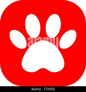 cat and dog paw print inside square. The dog's track in the red square. Stock Vector