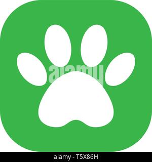 cat and dog paw print inside square. The dog's track in the green square. Stock Vector