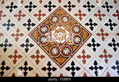 Vintage Tiled Floor at the Patio of Cerro Santa Lucia Park, Historical site in Santiago, Chile Stock Photo