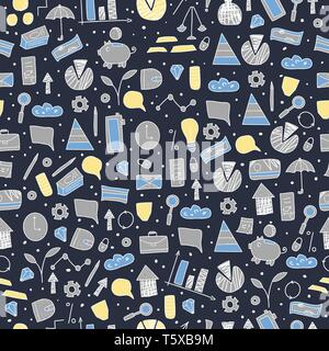 Seamless pattern with finance elements. Business concept. Endless background. Vector color illustration. Stock Vector