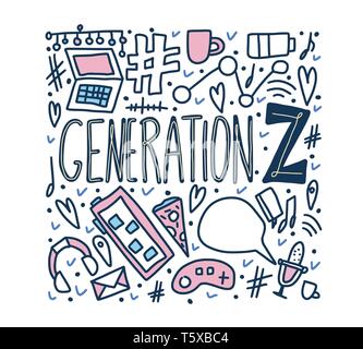 Generation z poster. Text with digital symbols. Vector concept illustration. Stock Vector
