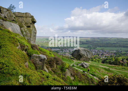 Cow and calf rocks on Ilkley Moor, West Yorkshire Stock Photo