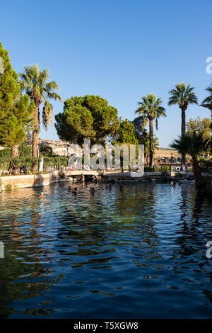 Turkey, Denizli Province, Pamukkale, Hierapolis Pamukkale Archeological Site (UNESCO Site), Former Roman Pool used as a hot springs Stock Photo