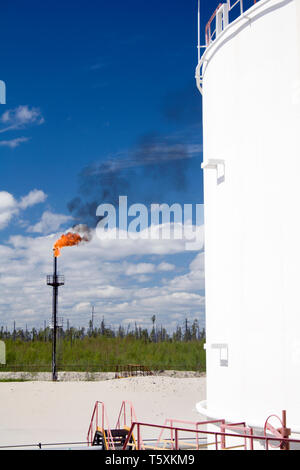 Burning of gas on a petrochemical plant Stock Photo