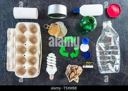 Top View Of Green Arrows Recycle Sign On White Stock Photo - Alamy