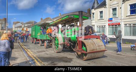 A vintage steam locomotive on display at Trevithick day celebrations in Camborne, Cornwall, UK. Stock Photo