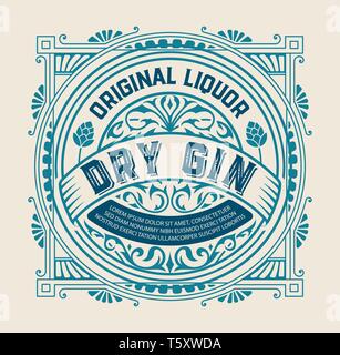 Gin label with vintage ornaments Stock Vector