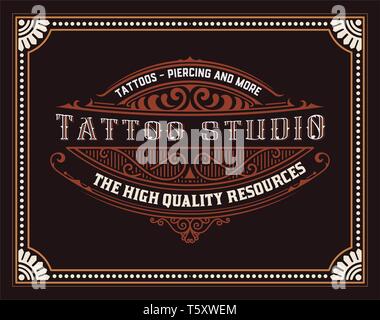 Tattoo logo with vintage ornaments. Layered Stock Vector