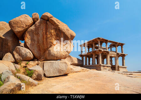 Hemakuta Hill Temple Complex at Hampi was the centre of the Hindu Vijayanagara Empire in Karnataka state in India Stock Photo