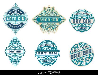 Gin badgets set. Vector layered Stock Vector